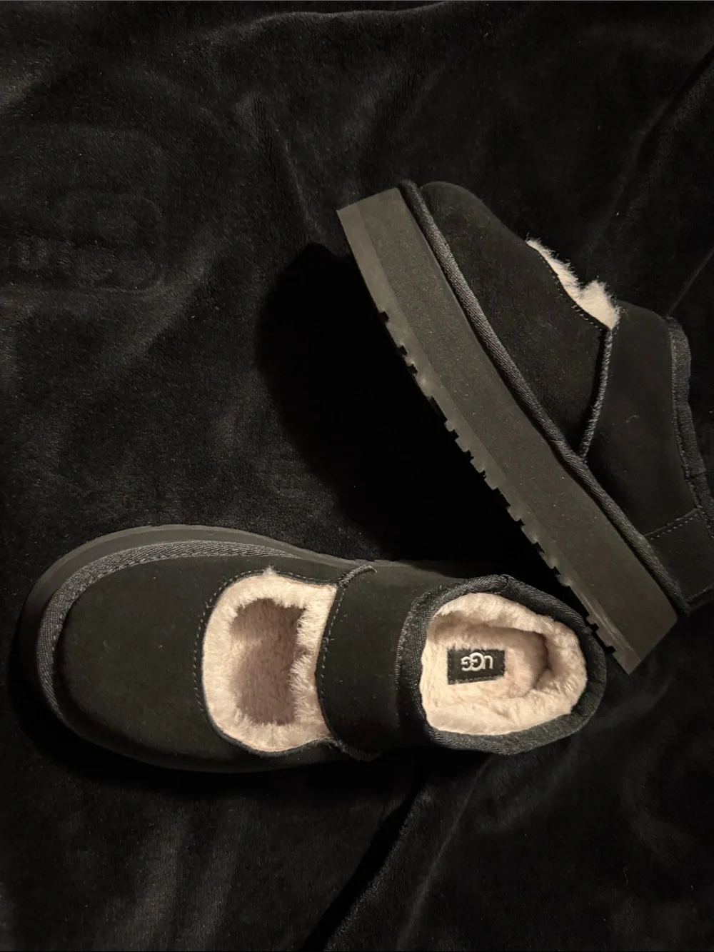 UGG Women’s Black Suede Mary Jane Slip-On with Shearling Lining
